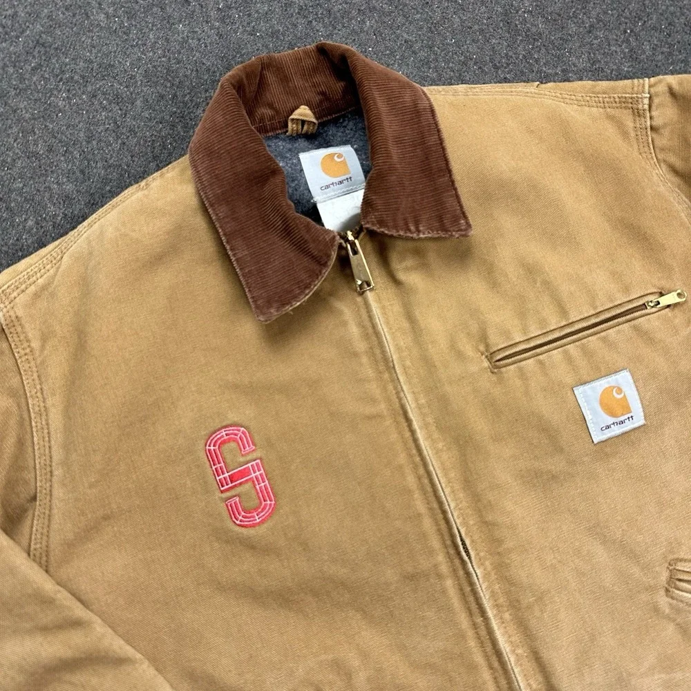 Vintage Carhartt Detroit Jacket J01 BRN Blanket Lined Tan Size 48 RARE *logo‎